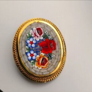 Vintage 1920s Italian Micro Mosaic Floral Brooch